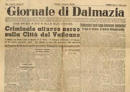 GIORNALE di Dalmazia. Anno III. Numero 265. Domenica, 7 novembre 1943 - copertina