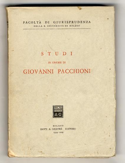 STUDI in onore di Giovanni Pacchioni - copertina