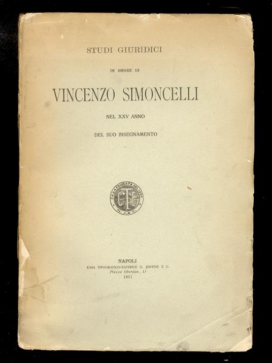 STUDI giuridici in onore di Vincenzo Simoncelli, nel XXV anno del suo insegnamento - copertina