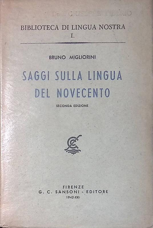 Saggi sulla lingua del Novecento - Bruno Migliorini - copertina