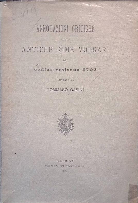 Annotazioni critiche sulle antiche rime volgari del Codice Vativano 3793 - copertina