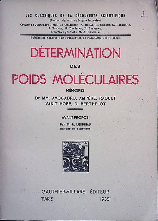 Détermination des poids moléculaires. Memoires - copertina