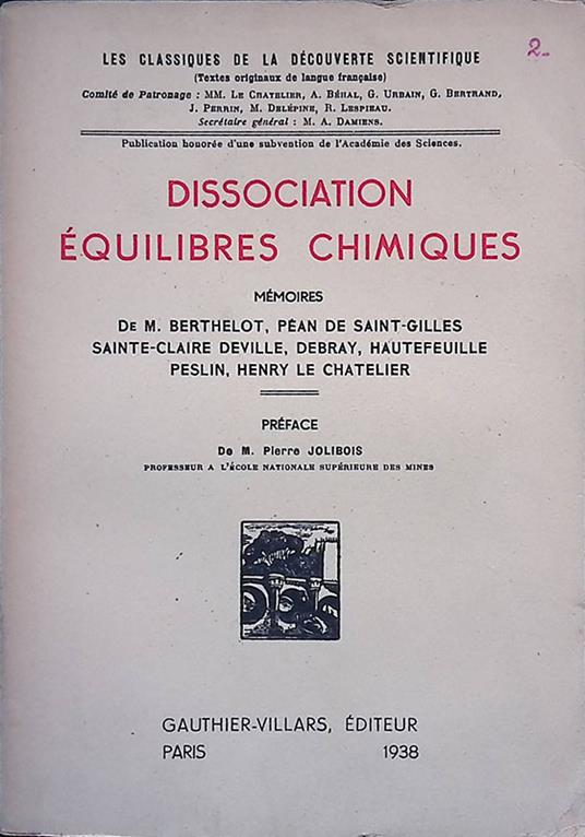 Dissociation équilibres chimiques. Mémoires - copertina