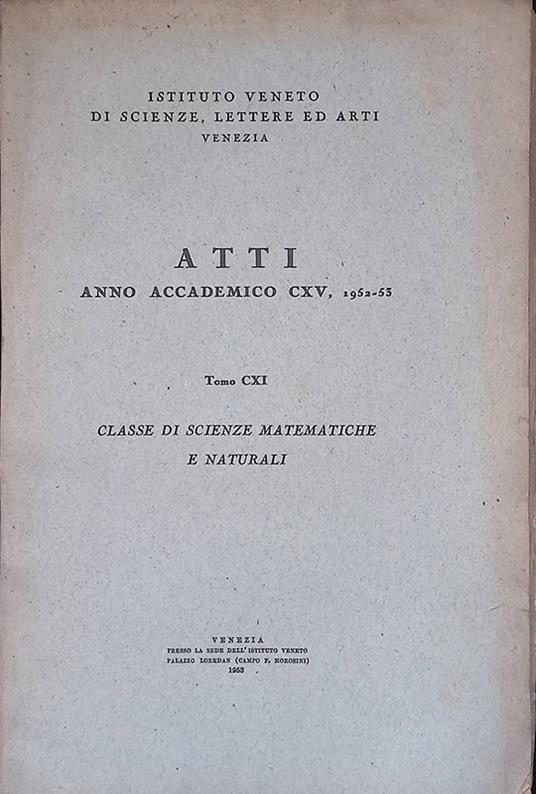 Atti anno accademico CXV 1952-53, tomo CXI. Classe di scienze matematiche e naturali - copertina