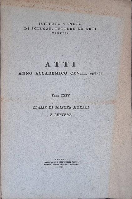 Atti anno accademico CXVIII 1955-56, tomo CXIV. Classe di scienze morali e lettere - copertina