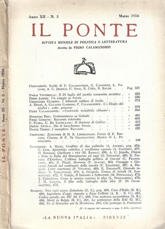 Il Ponte 1956 - Piero Calamandrei - copertina