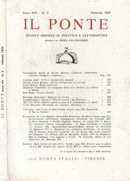 Il Ponte 1958 - Piero Calamandrei - copertina