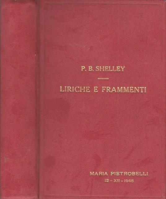 Liriche e frammenti - Percy Bysshe Shelley - copertina