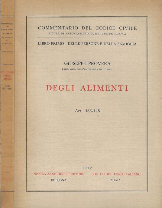 Degli alimenti Art. 433-448 - Giuseppe Provera - copertina