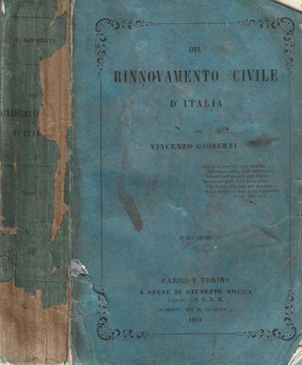 Del rinnovamento civile d'Italia Vol. I - Vincenzo Gioberti - copertina