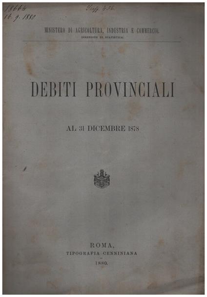 Debiti provinciali al 31 dicembre 1878 - copertina