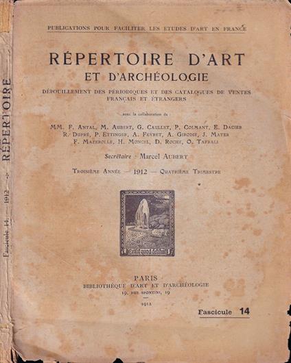 Répertoire d'art et d'archéologie, numero 14, anno III, 1912 - copertina