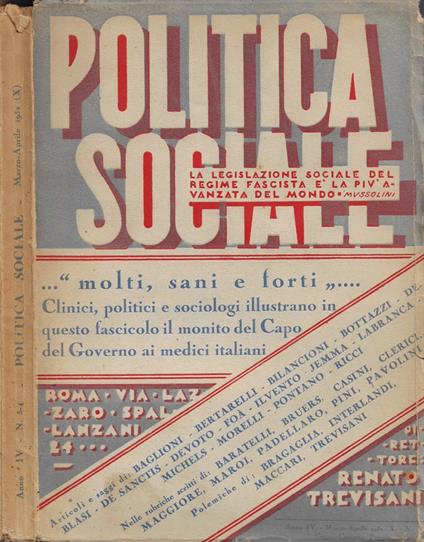 Politica Sociale. Rivista mensile. Anno IV - 1932 (X) - N. 3-4 (Marzo-Aprile) - copertina
