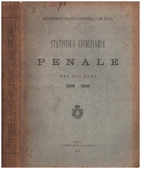 Statistica Giudiziaria penale per gli anni 1908-1909 - copertina