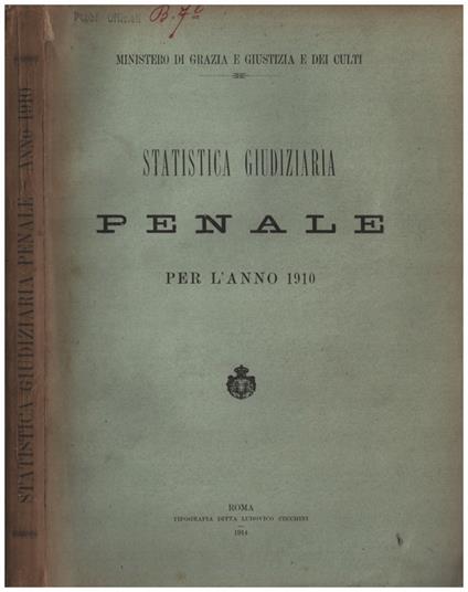 Statistica giudiziaria penale per l'anno 1910 - copertina