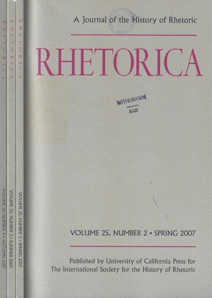 Rhetorica vol. 25 n. 2-3-4 Anno 2007 - copertina