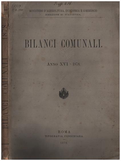 Bilanci comunali anno XVI - 1878 - copertina