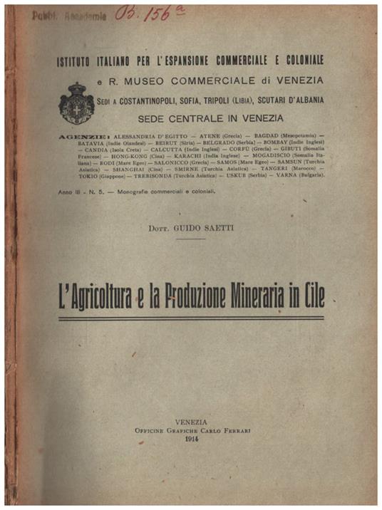 L' agricoltura e la produzione mineraria in Cile - copertina