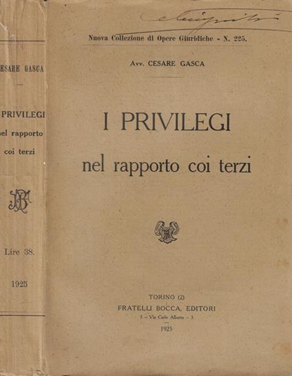 I privilegi nel rapporto coi terzi - copertina