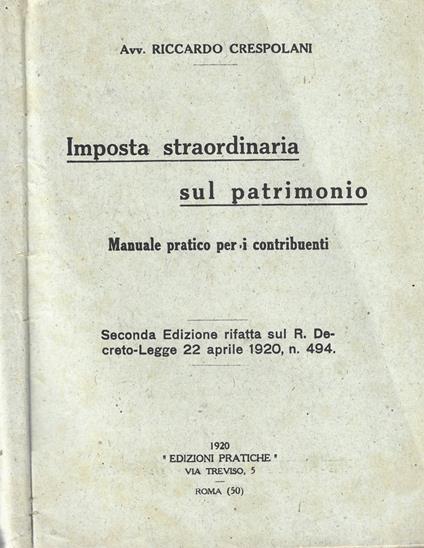 Imposta straordinaria sul patrimonio - Riccardo Crespolani - copertina