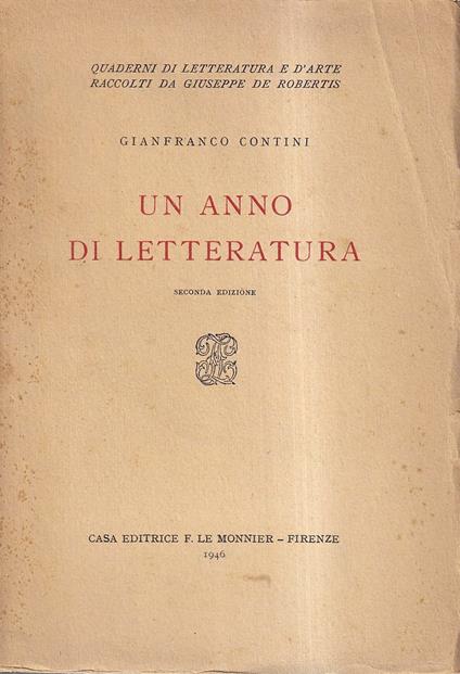 Un anno di Letteratura - Gianfranco Contini - copertina