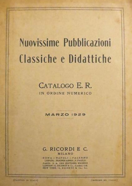 Edizioni Ricordi: nuovissime pubblicazioni classiche e didattiche - copertina