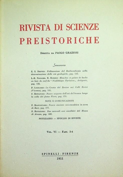 Rivista di scienze preistoriche: Vol. VI - Fasc. 1-2 - copertina