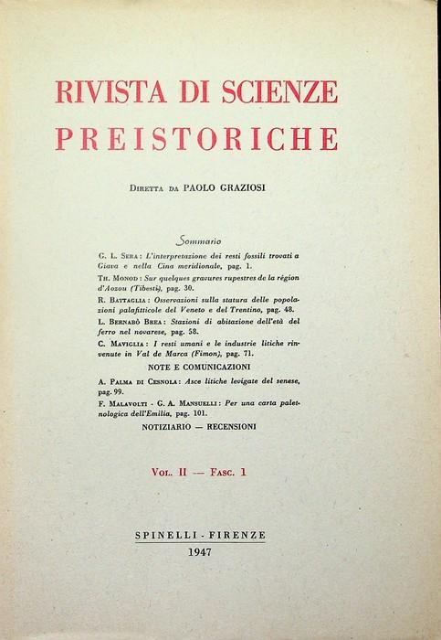 Rivista di scienze preistoriche: Vol. II - Fasc. 1 (1947) - copertina