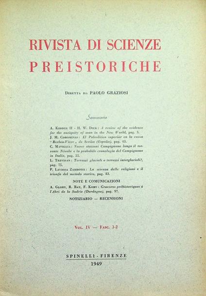 Rivista di scienze preistoriche: Vol. IV - Fasc. 1-2 (1949) - copertina
