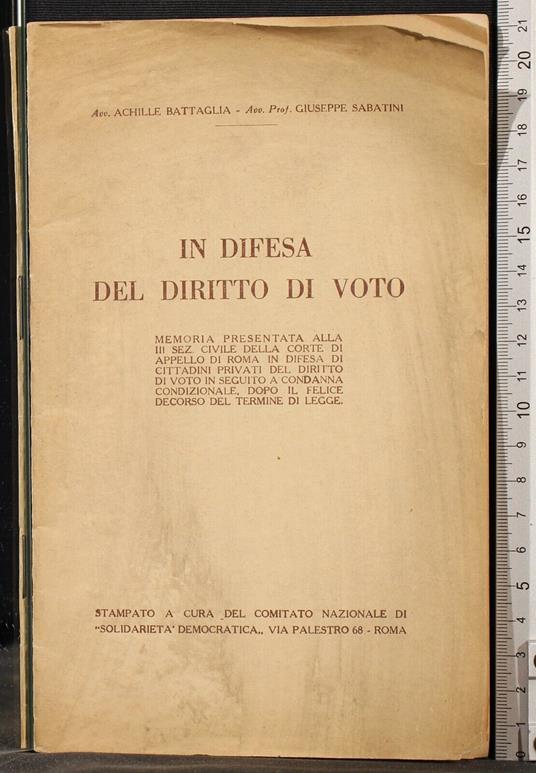 In difesa del diritto di voto - Achille Battaglia - copertina