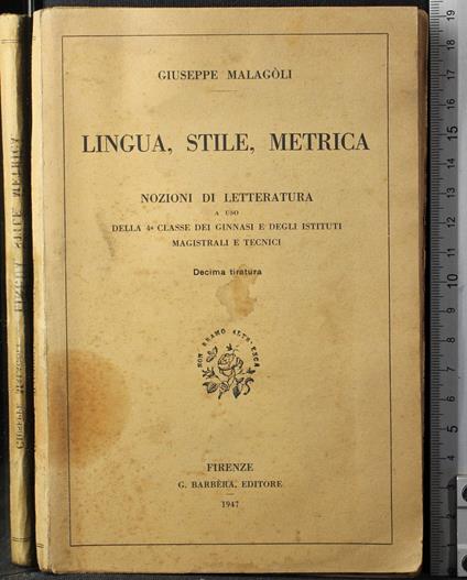 Lingua, stile, metrica - Giuseppe Malagoli - copertina