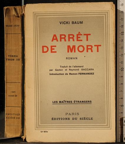 Arret de mort - Vicki Baum - copertina