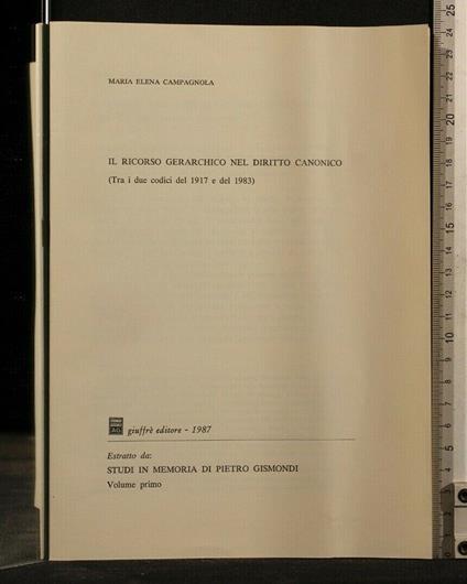 Il Ricorso Gerarchico Nel Diritto Canonico (Tra I Due Codici Del - Ricorso Gerarchico Nel Diritto Canonico (Tra I Due Codici Del di: Maria Elena Campagnola - copertina