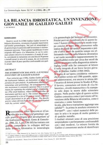 La bilancia idrostatica, un'invenzione giovanile di Galileo Galilei - Libro  Usato - ND - | IBS