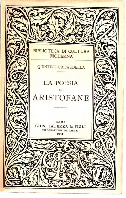 La Poesia di Aristofane  - Quintino Cataudella - copertina