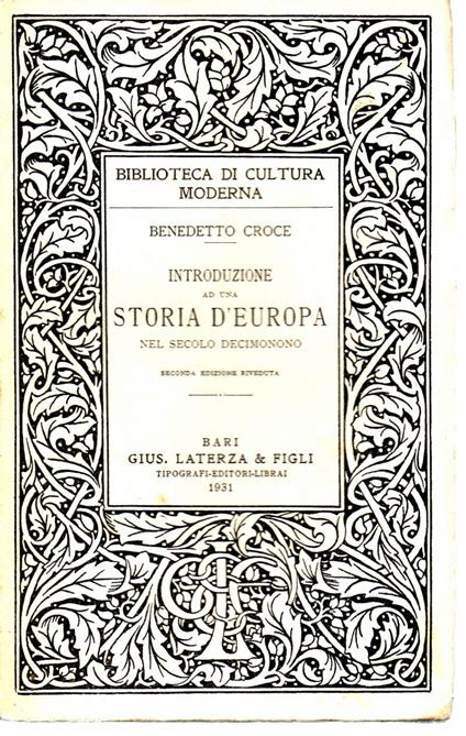 Introduzione Ad Una Storia D'europa Nel Secolo Decimonono  - Benedetto Croce - copertina