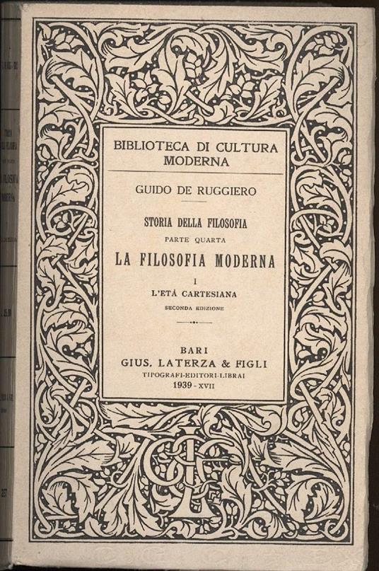 Storia Della Filosofia-parte V-la Filosofia Moderna-i L'eta Cartesiana - Guido De Ruggiero - copertina