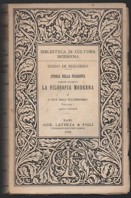 La Filosofia Moderna Ii L'età Dell'illuminismo Vol I  - Guido De Ruggiero - copertina