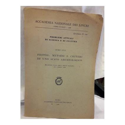 Festos:metodo e Criteri di Uno Scavo Archeologico - Doro Levi - copertina