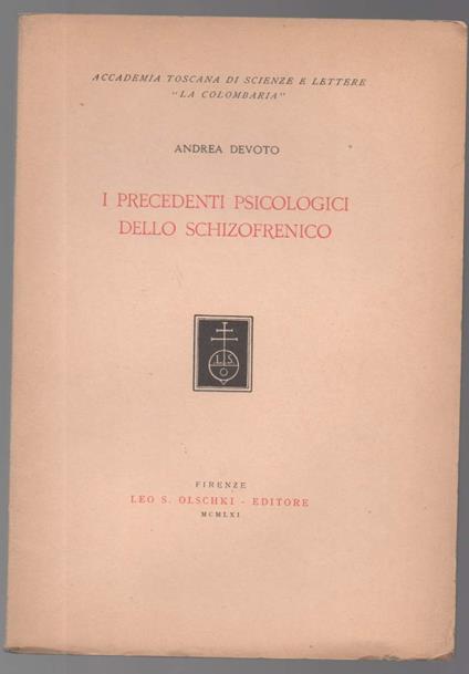 I Precedenti Psicologici Dello Schizofrenico  - Andrea Devoto - copertina