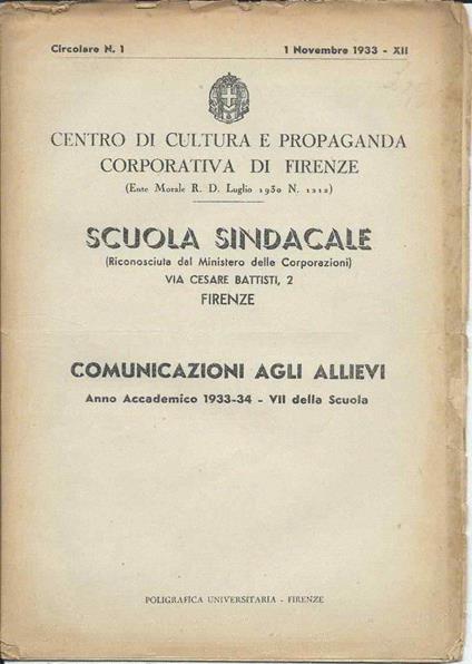 Comunicazione Agli Allievi - Anno Accademico 1933-34 - Vii Della Scuola  - copertina