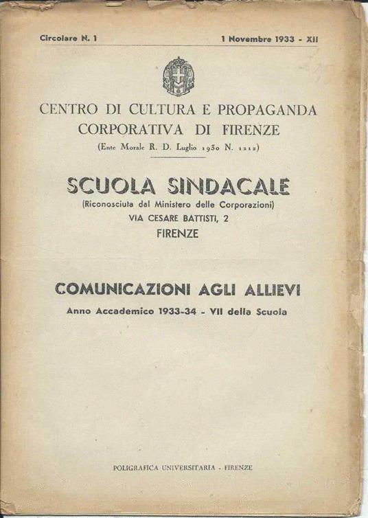 Comunicazione Agli Allievi - Anno Accademico 1933-34 - Vii Della Scuola  - copertina