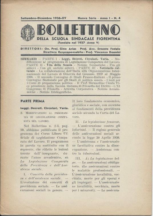 Bollettino Della Scuola Sindacale Fiorentina (fondata Nel 1927 - Anno V)  - copertina