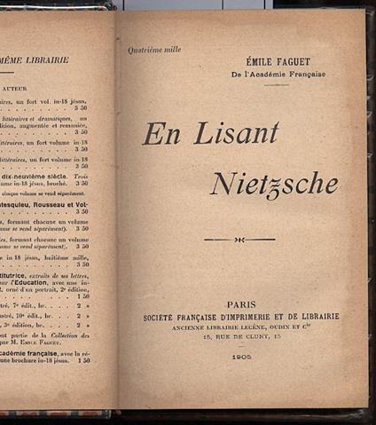 En Lisant Nietzsche - Émile Faguet - copertina