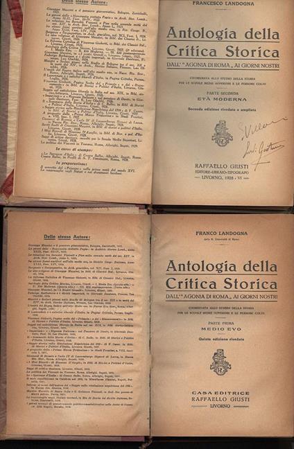 Antologia Della Critica Storica - 2 Voll. Dall'"agonia di Roma" Ai Nostri Giorni - Francesco Landogna - copertina