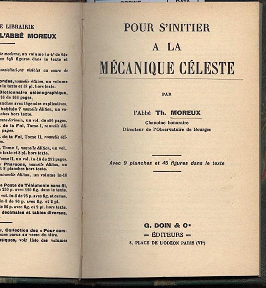 Pour S'initier a La Mecanique Celeste - Th. Moreux - copertina