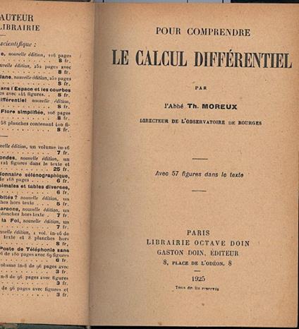 Pour Comprendre Le Calcul Differentiel - Th. Moreux - copertina