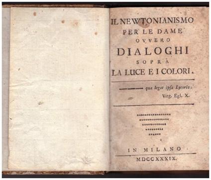 Il Newtonianismo per Le Dame Ovvero Dialoghi Sopra La Luce e I Colori  - copertina