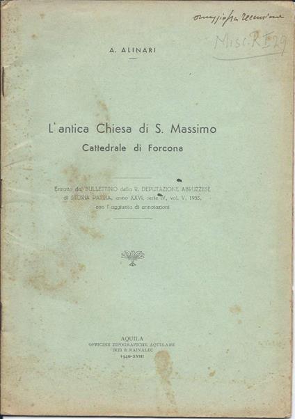 L' antica Chiesa di S. Massimo Cattedrale di Forcona  - copertina