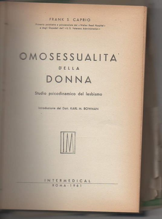 Omosessualità Della Donna-studio Psicodinamico Del Lesbismo  - copertina